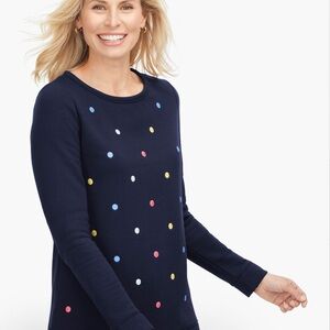 Talbots Navy Long Sleeve Sweatshirt Top with Multicolor Dots